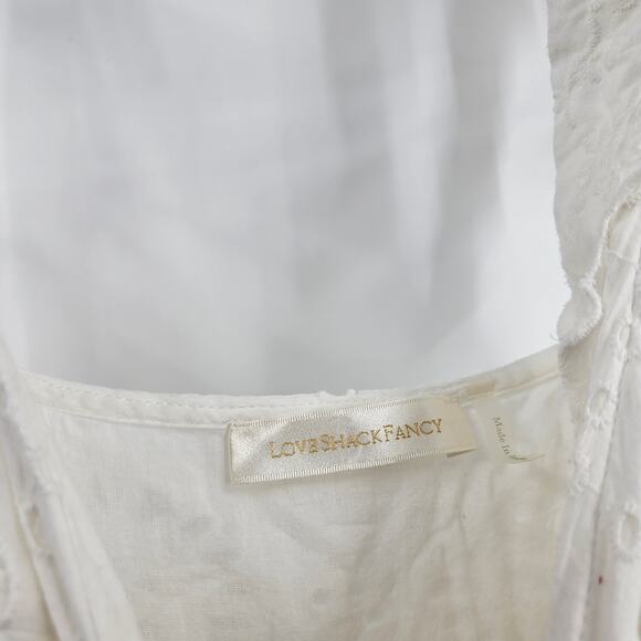 LoveShackFancy Antonella Dress White Embroidered Eyelet Ruffe Tiered Midi Size S - Picture 5 of 11